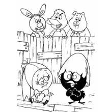 Dibujo de Calimero y sus amigos junto a la valla de madera para colorear