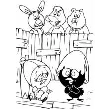 Dibujo de Calimero con sus amigos detrás de la valla para colorear