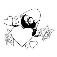 Dibujo de Calimero sosteniendo un gran corazón con rosas para colorear