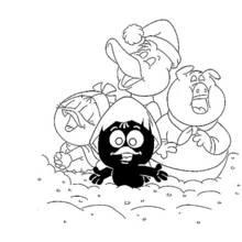 Dibujo de Calimero atrapado en la nieve con sus amigos para colorear