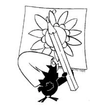Dibujo de Calimero dibujando una flor con un lápiz para colorear