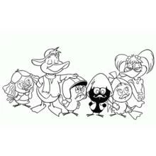 Dibujo de Calimero rodeado de sus amigos de dibujos animados para colorear