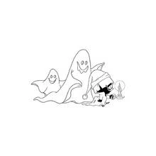 Dibujo de Calimero asustado por dos fantasmas con una vela para colorear