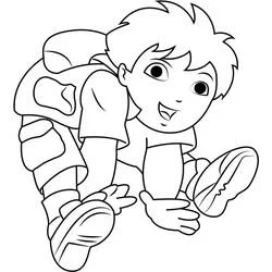Dibujo de Diego sonriente agachado con zapatillas deportivas para colorear