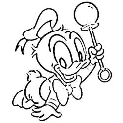 Dibujo de Donald Duck bebé sosteniendo un sonajero para colorear