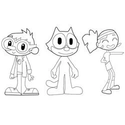 Dibujo de Félix el Gato con dos amigos de dibujos animados para colorear