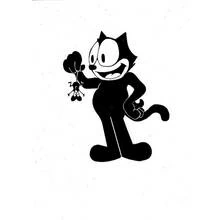 Dibujo de Félix el Gato sosteniendo un ratón por la cola para colorear
