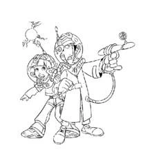 Dibujo de Gadget Inspector con Penny en trajes espaciales para colorear Dibujo de Gadget Inspector con Penny en trajes espaciales para colorear