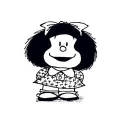 Dibujo de Mafalda sonriente con un gran lazo para colorear