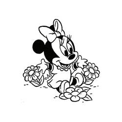 Dibujo de Minnie sentada entre flores para colorear
