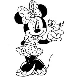 Dibujo de Minnie sosteniendo un pajarito para colorear