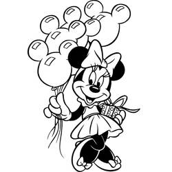 Dibujo de Minnie con globos y un regalo para colorear