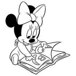Dibujo de Minnie bebé leyendo un gran libro de imágenes para colorear