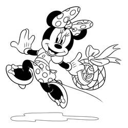 Dibujo de Minnie Mouse en patines con una cesta de cintas para colorear