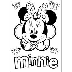 Dibujo de Minnie enmarcada por una flor y mariposas para colorear