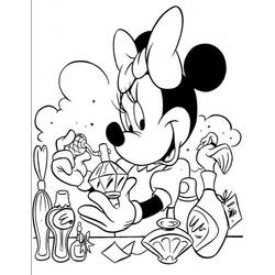 Dibujo de Minnie probando frascos de perfume para colorear