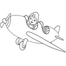 Dibujo de Noddy pilotando su pequeño avión de hélice para colorear