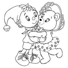 Dibujo de Noddy abrazando a su amiga la osa para colorear