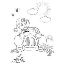 Dibujo de Noddy conduciendo su cochecito para colorear