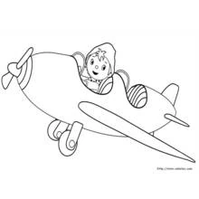 Dibujo de Noddy pilotando su pequeño avión para colorear
