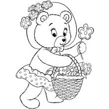 Dibujo de Oso con una cesta de flores para colorear