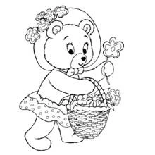 Dibujo de Noddy en forma de osito con cesta de flores para colorear