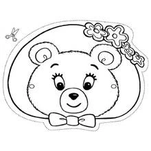 Dibujo de Noddy máscara de oso con flores y lazo para colorear