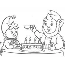 Dibujo de Noddy celebrando un cumpleaños con un amigo para colorear