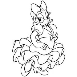 Dibujo de Pata Daisy con vestido de volantes para colorear