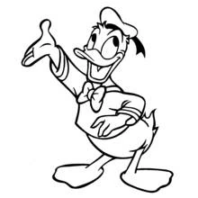 Dibujo de Pato Donald saludando con mano en cintura para colorear