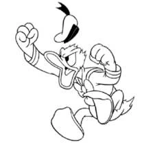 Dibujo de Pato Donald saltando con los puños en alto para colorear