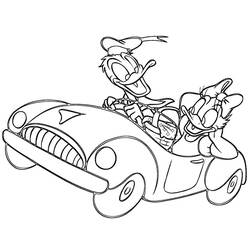 Dibujo de Pato Donald conduciendo un coche con Daisy para colorear