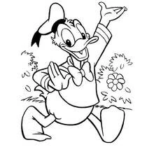 Dibujo de Pato Donald caminando alegremente al aire libre para colorear