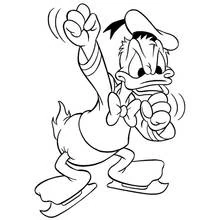 Dibujo de Pato Donald patinando sobre hielo enojado para colorear