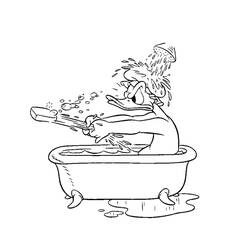 Dibujo de Pato Donald bañándose bajo la ducha para colorear