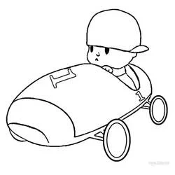 Dibujo de Pocoyó conduciendo su coche de carreras para colorear