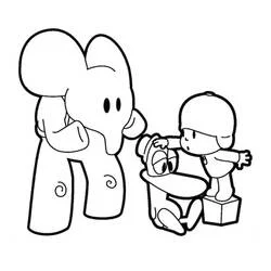 Dibujo de Pocoyó, Elly y Pato jugando juntos para colorear