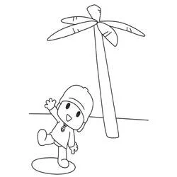 Dibujo de Pocoyó saludando bajo una palmera para colorear
