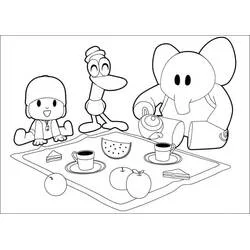Dibujo de Pocoyó de picnic con sus amigos para colorear