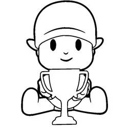 Dibujo de Pocoyó sosteniendo un trofeo para colorear