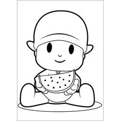 Dibujo de Pocoyó sosteniendo una rodaja de sandía para colorear