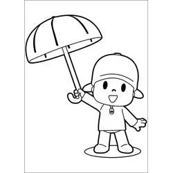Dibujo de Pocoyó sosteniendo un paraguas para colorear