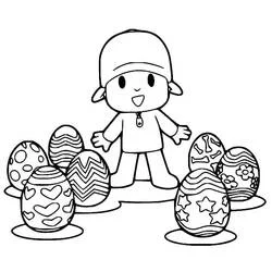 Dibujo de Pocoyó rodeado de huevos de Pascua para colorear
