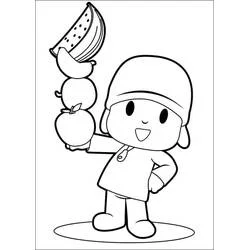Dibujo de Pocoyó equilibrando frutas en la mano para colorear