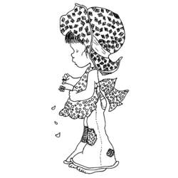 Dibujo de Sarah Kay con un gran sombrero y una flor para colorear