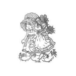 Dibujo de Sarah Kay niñas caminando con una cesta para colorear