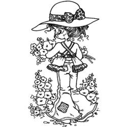 Dibujo de Sarah Kay sosteniendo un ramo de flores para colorear