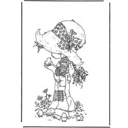 Dibujo de Sarah Kay con un pollito en la mano para colorear