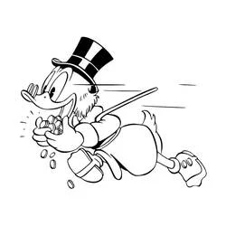 Dibujo de Scrooge McDuck corriendo con monedas para colorear