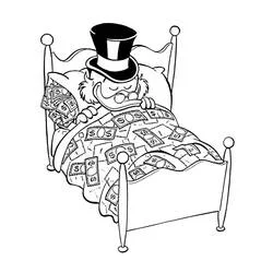 Dibujo de Scrooge McDuck durmiendo en una cama llena de dinero para colorear